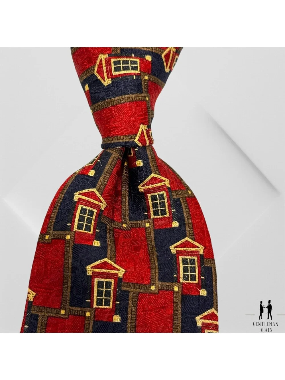 Ermenegildo Zegna Mens Neck Tie Regimental Woven Silk 3D Homes 60 x3.5 Red